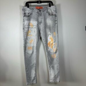 Off-White Light Gray Skinny Jeans with Orange Accents. 36